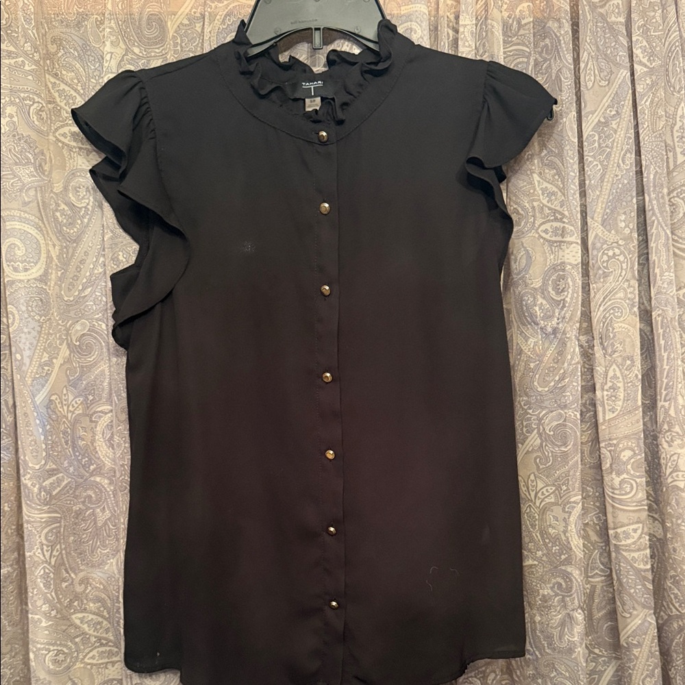 Tahari Black Ruffle Sleeve Blouse